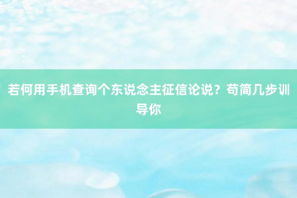 若何用手机查询个东说念主征信论说？苟简几步训导你